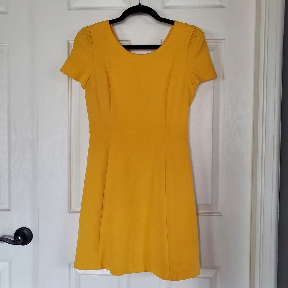 Zara Yellow Mini Dress With Back Zip Puff Short-Sleeve Bloggers Sze XS Fit Flare